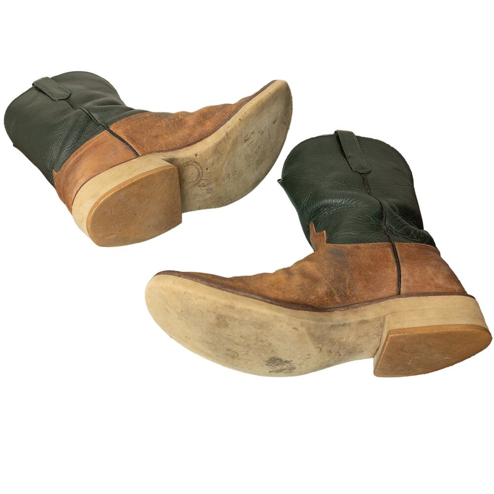Vintage Anderson Bean Boot Co Evergreen &Tan Yellow Brown Western Utility Boots - Picture 5 of 12
